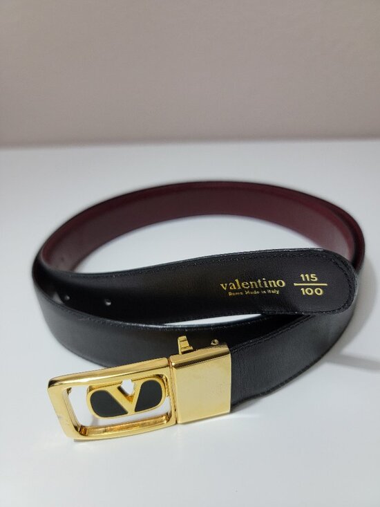 Valentino V Logo Belt Black Leather Gold Buckle Women’s Large 39–40” main image 4